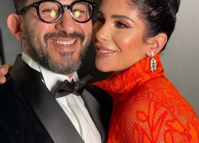 الفنان أحمد حلمي وزوجته الفنانة مني زكي من حفل توزيع جوائز Joy Awards