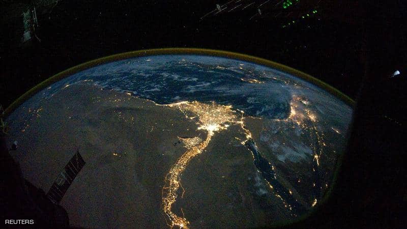 صورة نادرة للنيل المضيء في مصر من فضاء